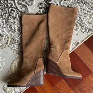 Splendid Patience Brown Suede Wedge Knee-High Boots Size 6 New